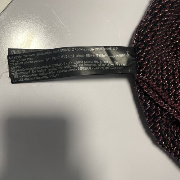 Zara Knit Open Front Longline Cardigan Sweater Duster Black Burgundy Gold S - Picture 6 of 6